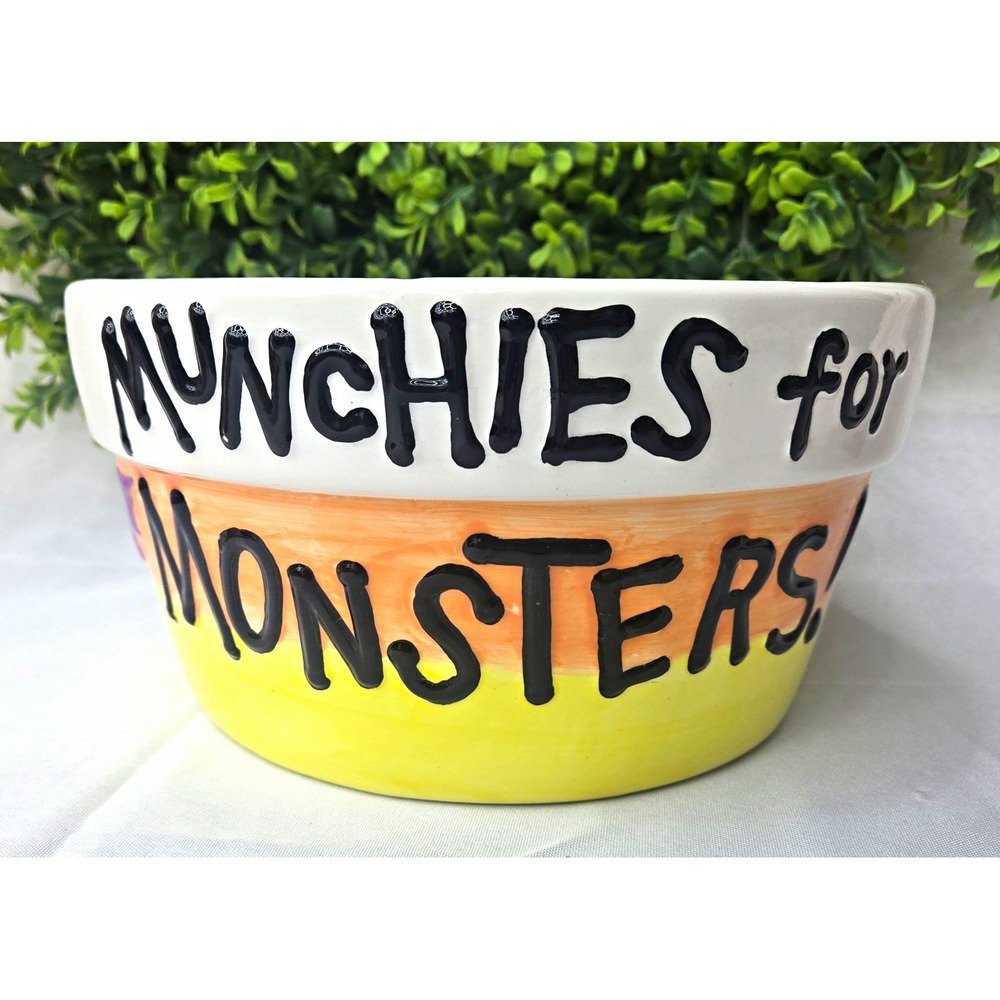 Vintage "Munchies for Monsters" Halloween Candy Corn Ceramic Serving Bowl